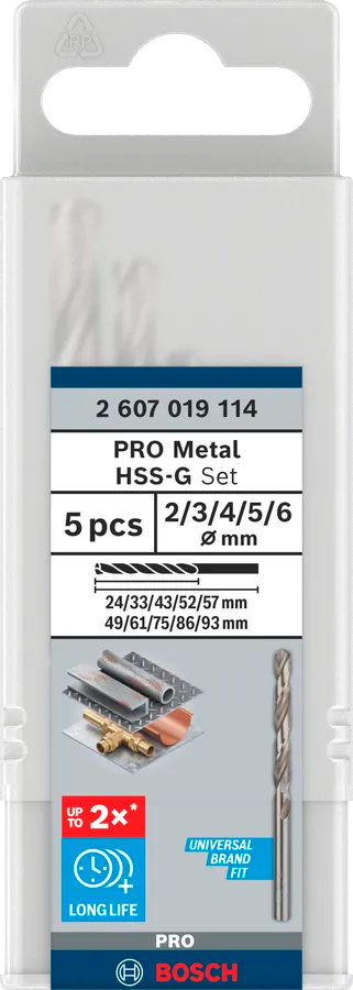 Bosch PRO Metal HSS-G Twist Drill Bit Set, 5 pcs
