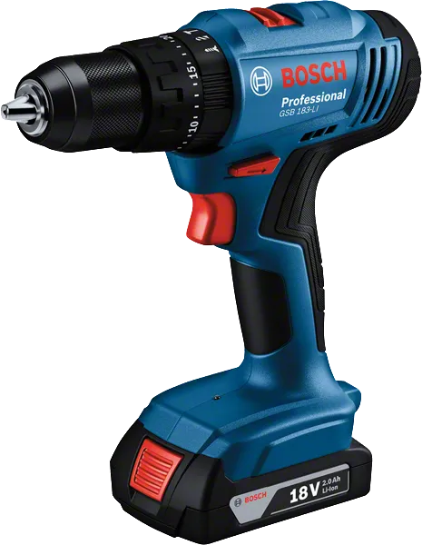 Bosch GSB 183 LI Cordless 13 mm Drill + 2 Batteries 18 V, 2A + 1 Charger